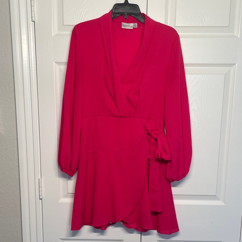Fuchsia Long Sleeve Wrap Dress